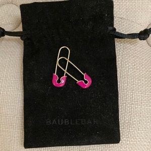 Baublebar safety pin earrings. Fuchsia and gold.